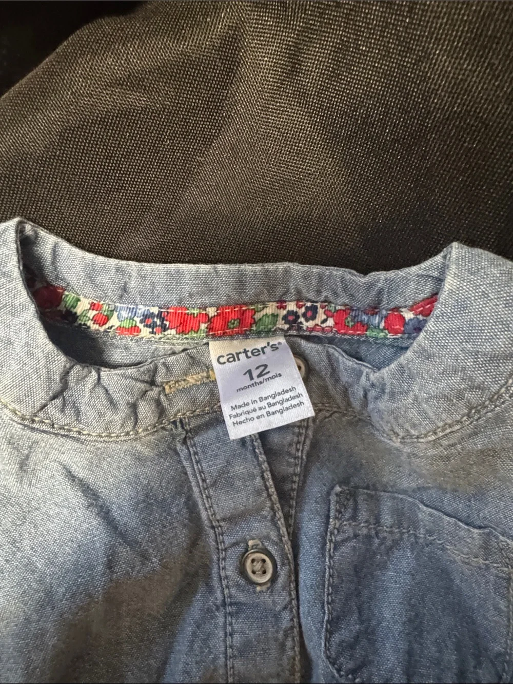 Carter's Light Blue Denim Romper with Floral Belt